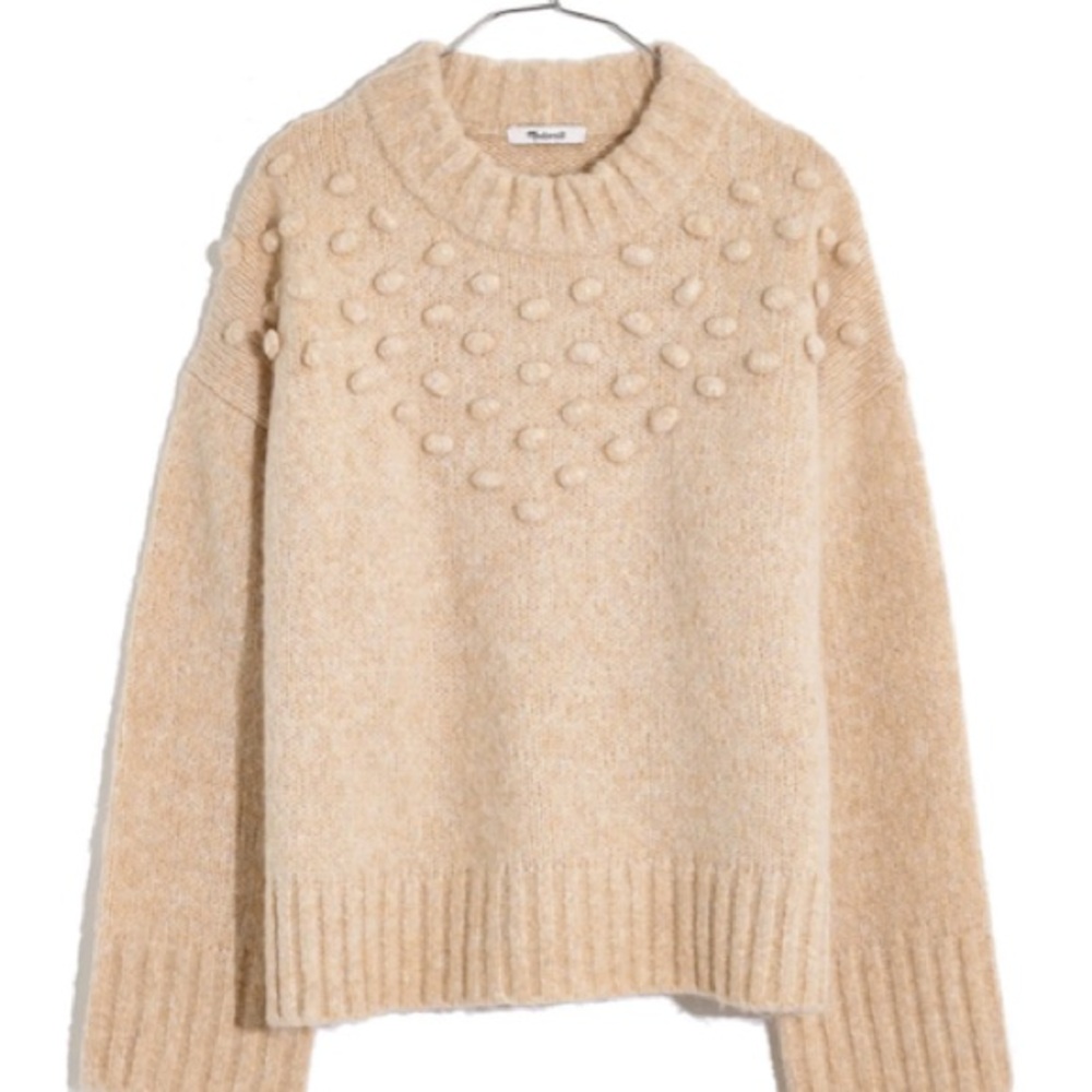 Madewell Women's Placed Bobble Mockneck Sweater Long Sleeve Beige Size Medium - Picture 3 of 8